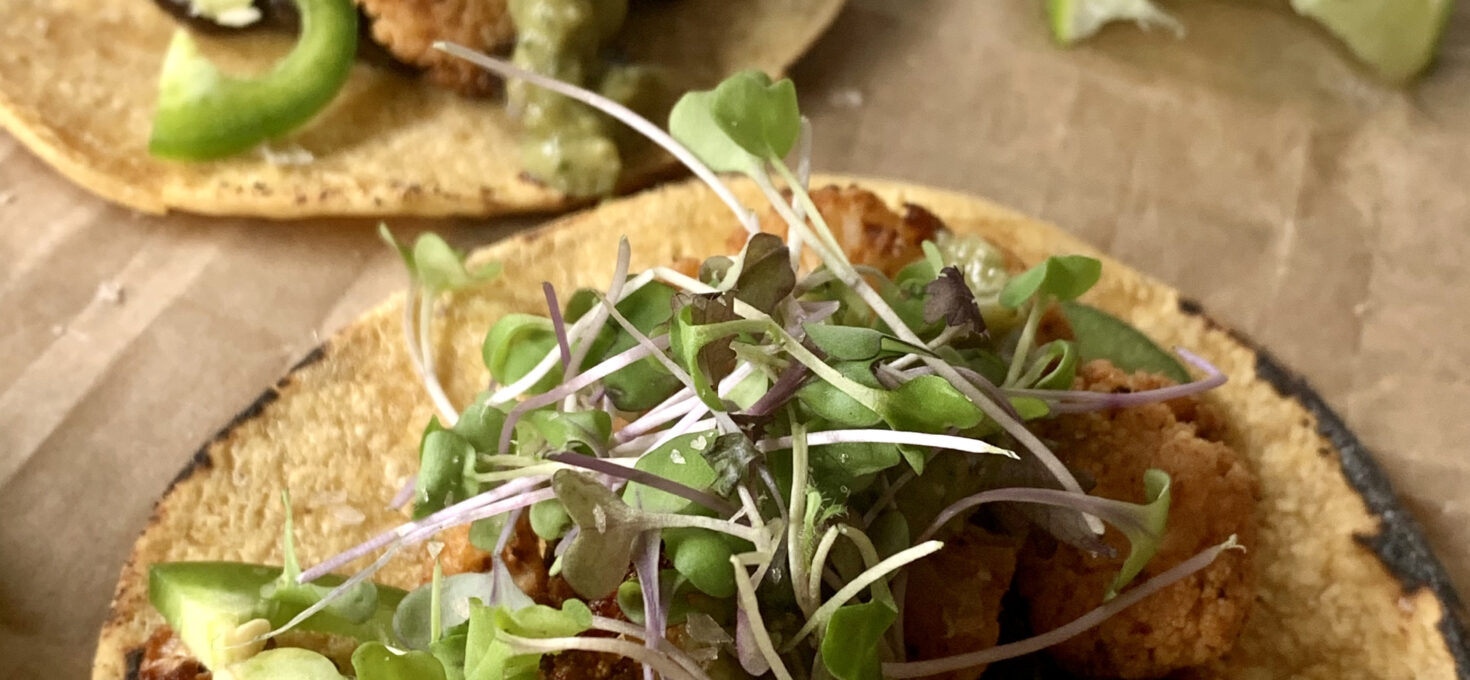 Blackened Cauliflower Tacos with Avocado Chili Lime Crema