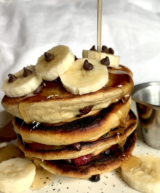 Fluffy Hidden Raspberry Chip Pancakes