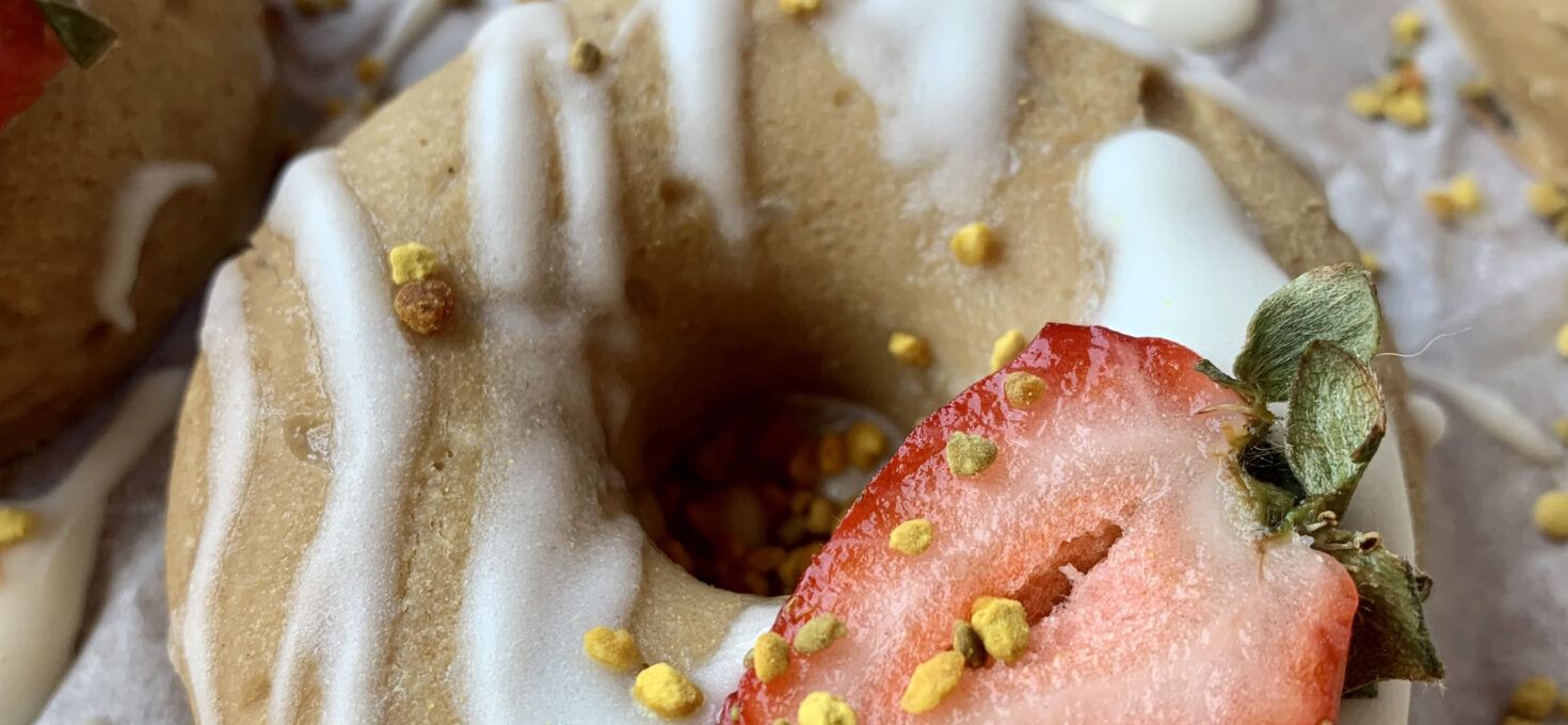 Gluten Free + Vegan Strawberry Rhubarb Donuts!