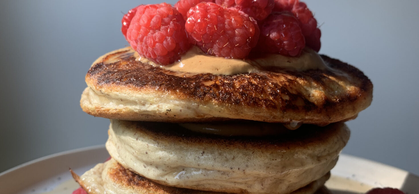 Peanut Butter Raspberry Stuffed Pancakes