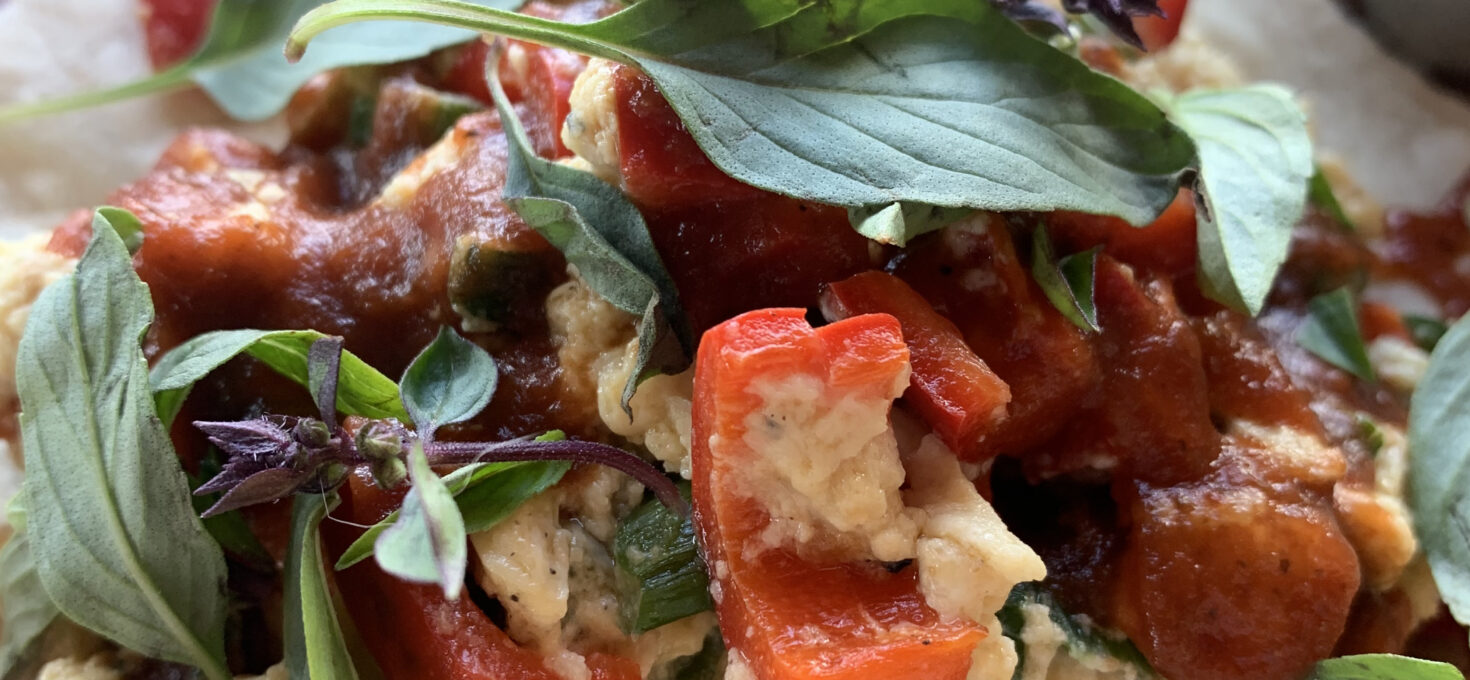 Sunday Morning Breakfast Tacos w/ Carmen Peppers, Sweet Basil + Cherry Salsa