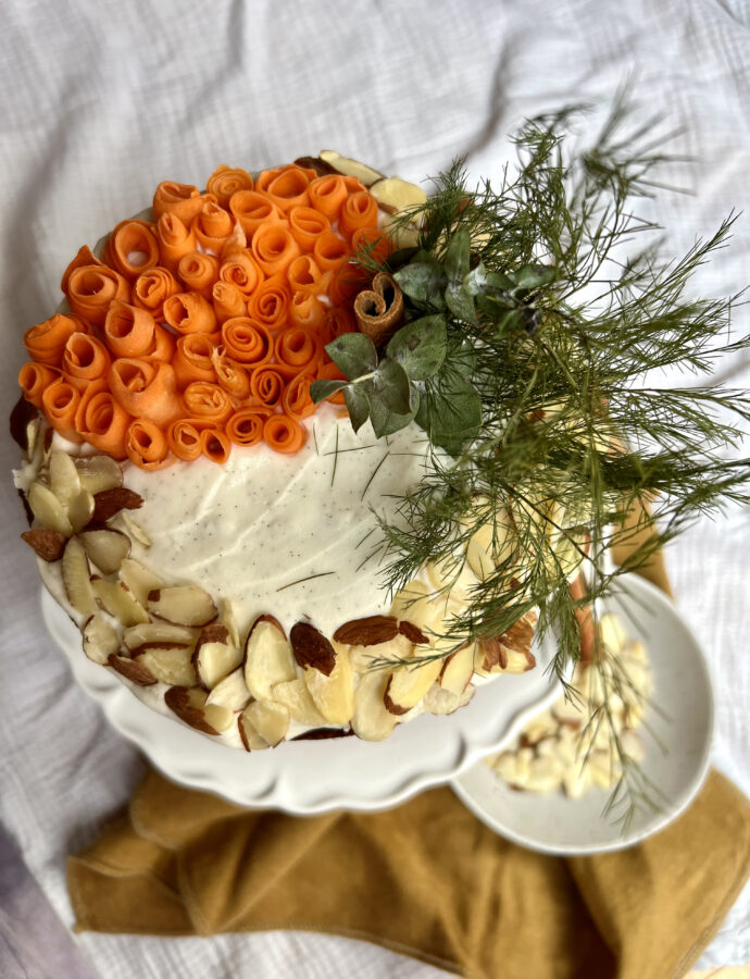 Gluten Free Carrot Cake w/ Vanilla Bean Cream Cheese Frosting and Toasted Almonds